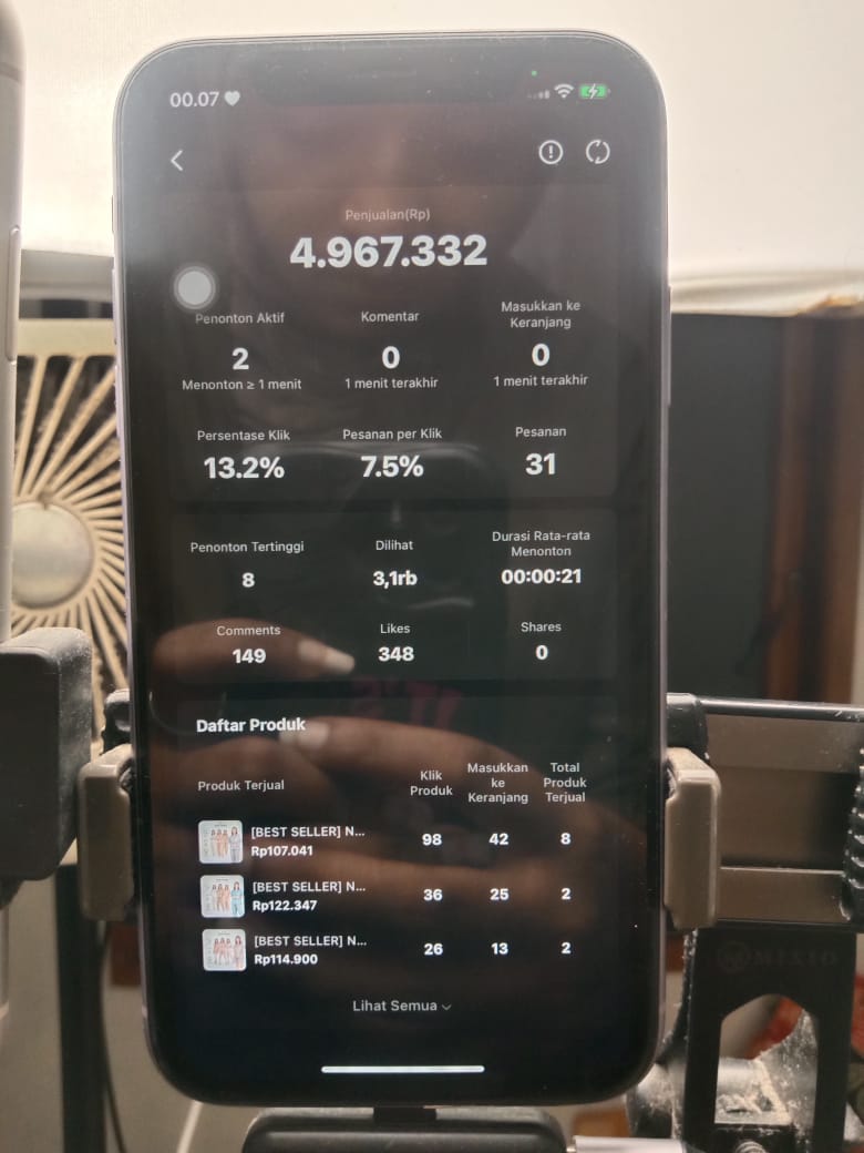 Screenshot omset live streaming Rp 4,9 Juta brand klien DNA Project