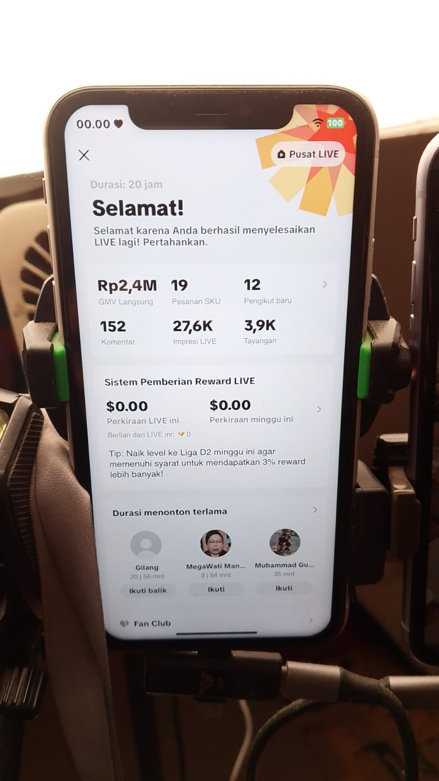 Screenshot omset live streaming Rp 2,4 Juta brand klien DNA Project