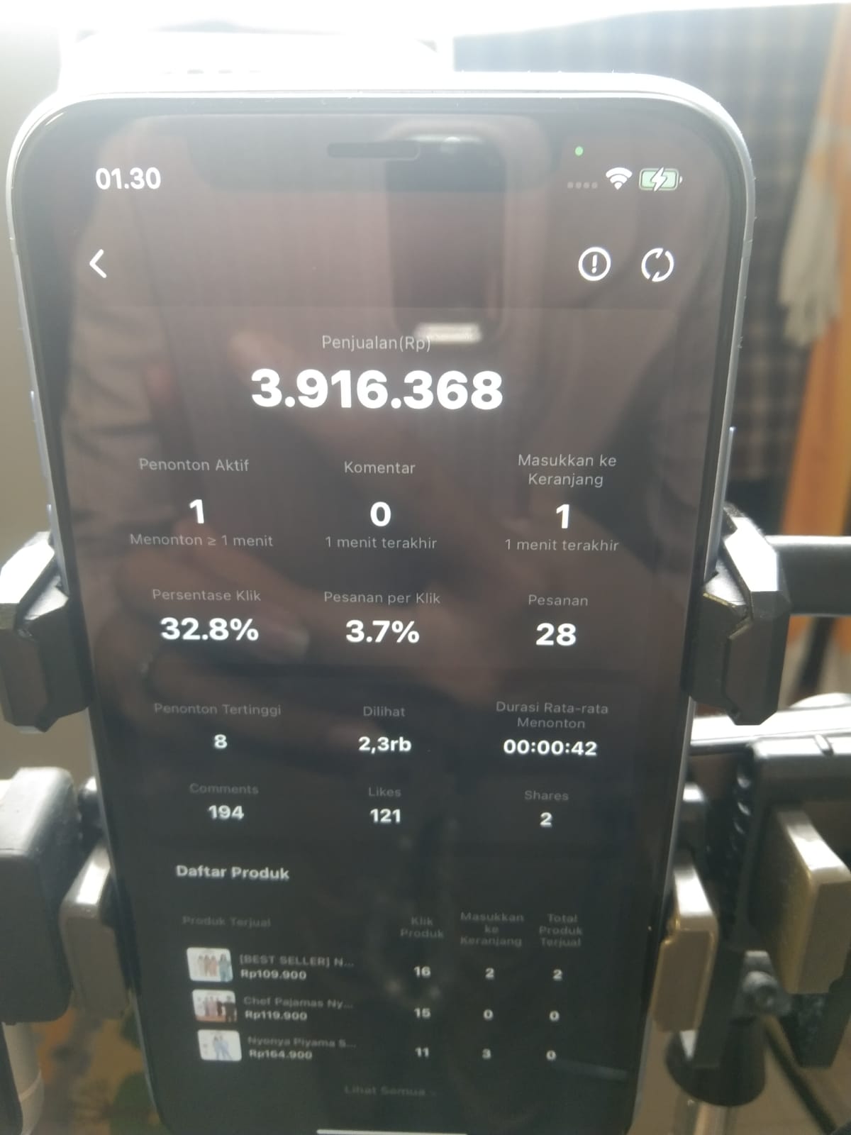 Screenshot omset live streaming Rp 3,9 Juta brand klien DNA Project