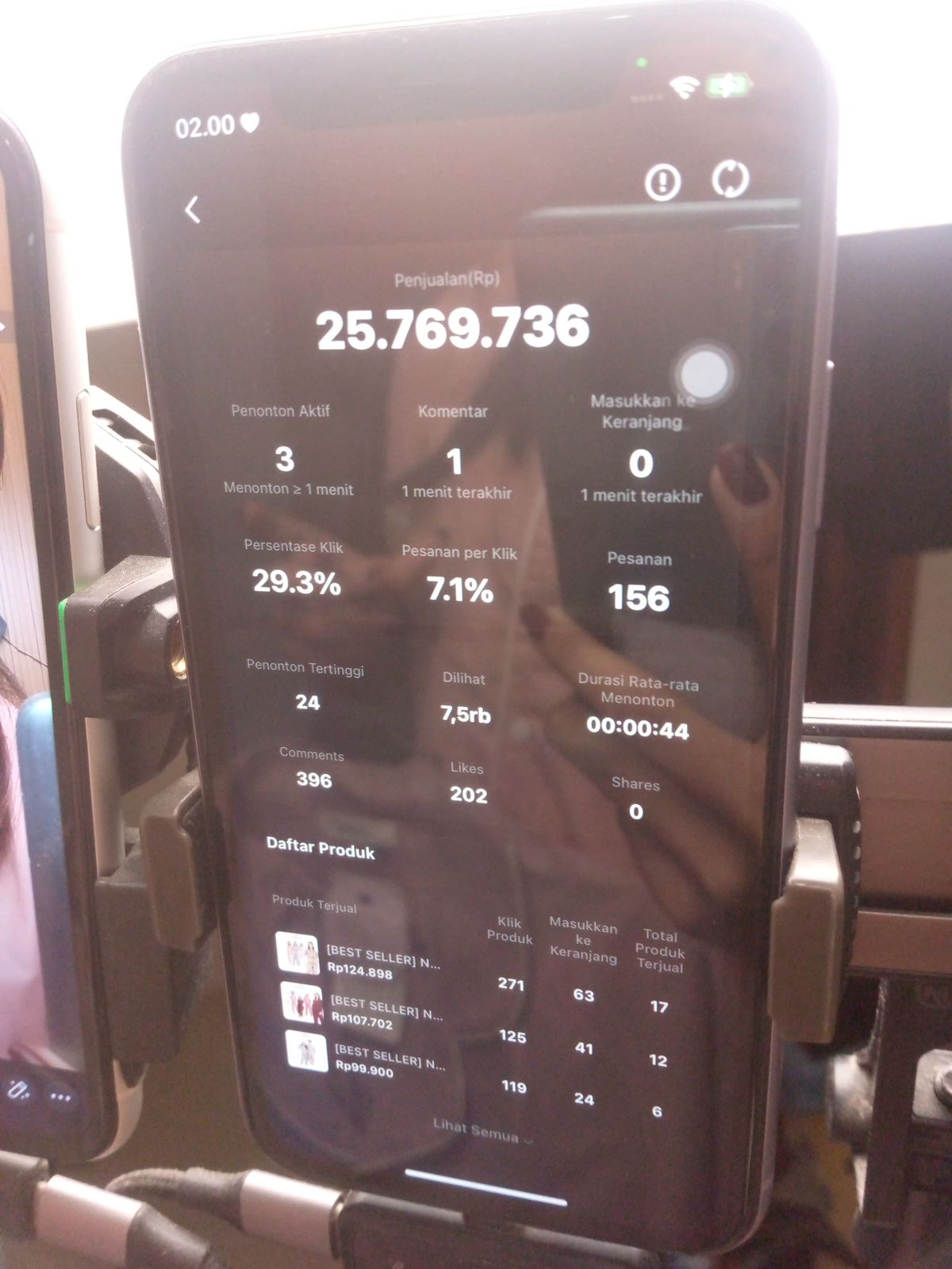 Screenshot omset live streaming Rp 25,7 Juta brand klien DNA Project